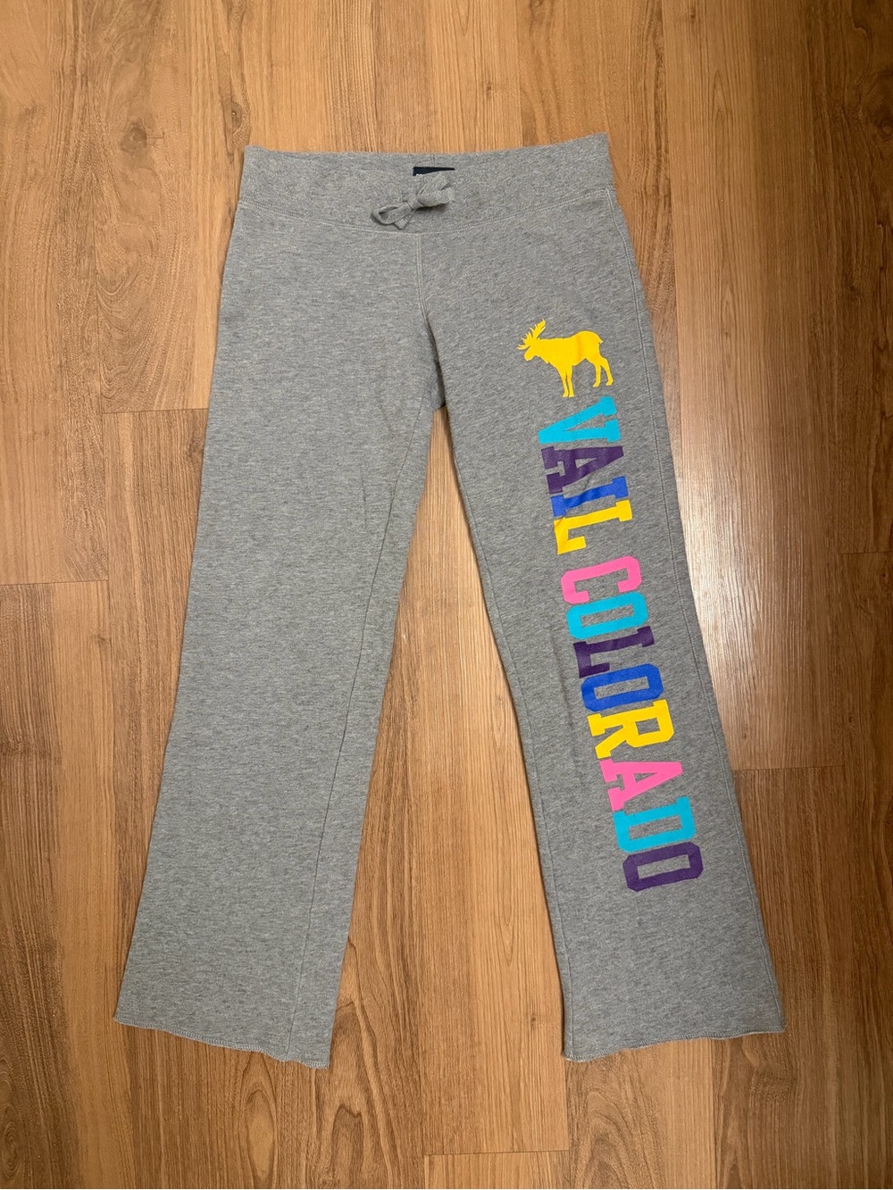 Grey Wide Leg Sweatpants Multicolor Vail Colorado Lettering Moose Logo